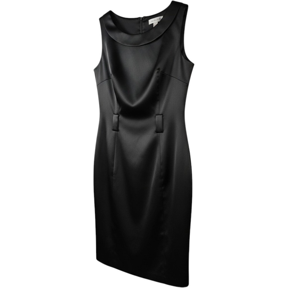 Dressbarn Sheath Dress Women 10 Black Portrait Collar Satin Sleeveless 0355A16